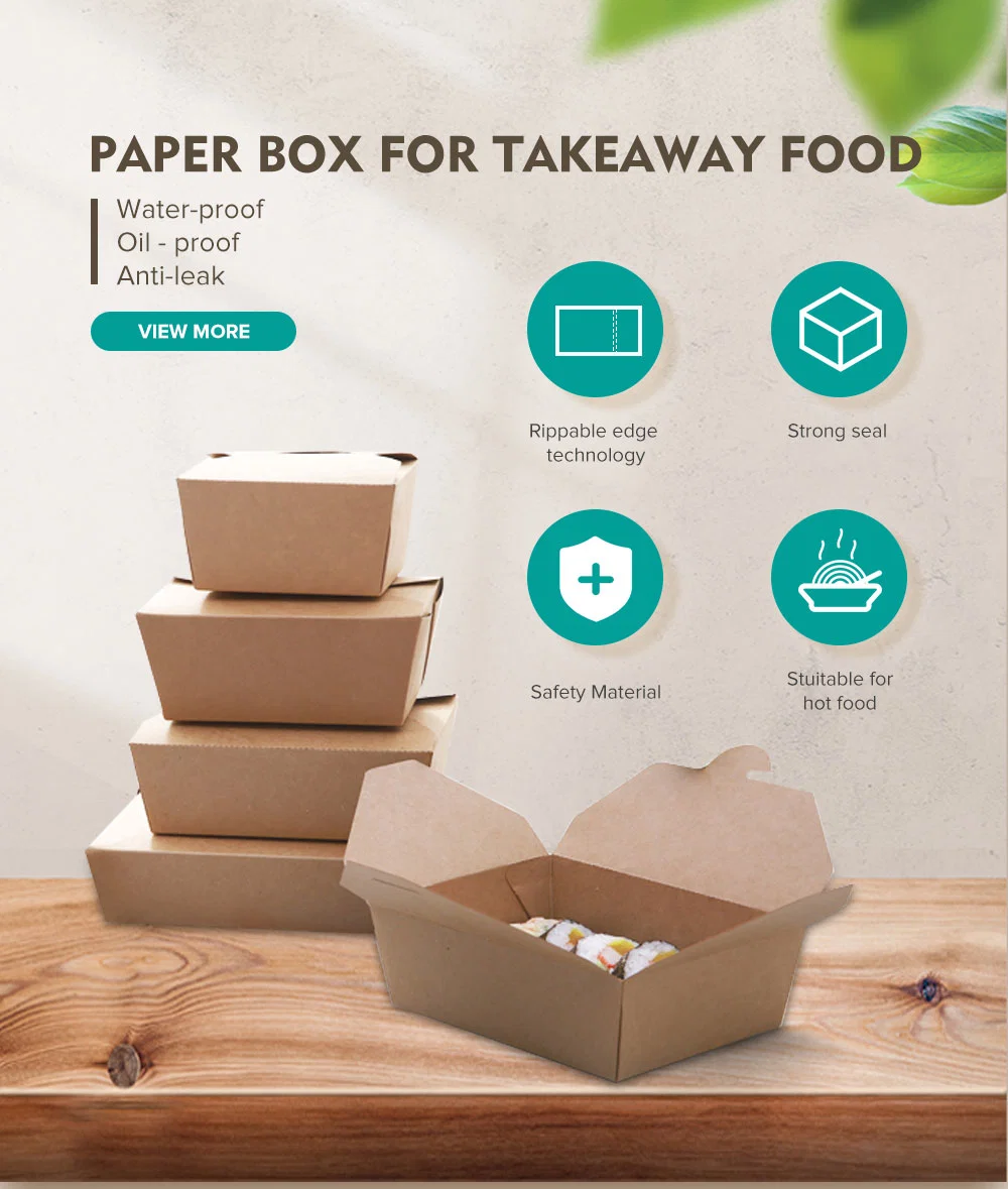 Biodegradable Take Away Folding Lunch Box Disposable Eco Friendly Portable Paper Food Box