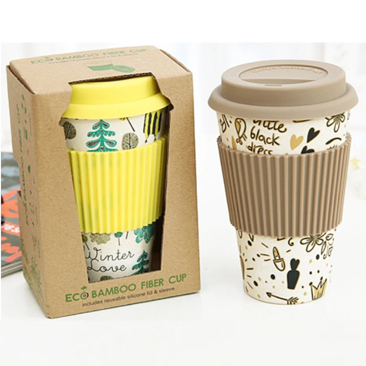 Newest Hot 400ml Reusable Bamboo Fibre Coffee Cups Eco Friendly Travel Coffee Mugs Drinking Mug with Silicone Lids